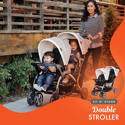 Baby Trend Infant and Toddler Double Stroller & Car Seat Combo, 2 Pc Set, Khaki - Portable and Lightweight Stroller Duo and Car Seat Travel System Tandem