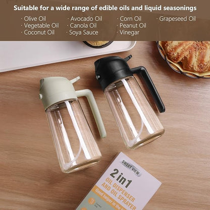 SWEET VIEW Oil Sprayer for Cooking, 16oz/470ml 2 In 1 Glass Olive Oil Sprayr &