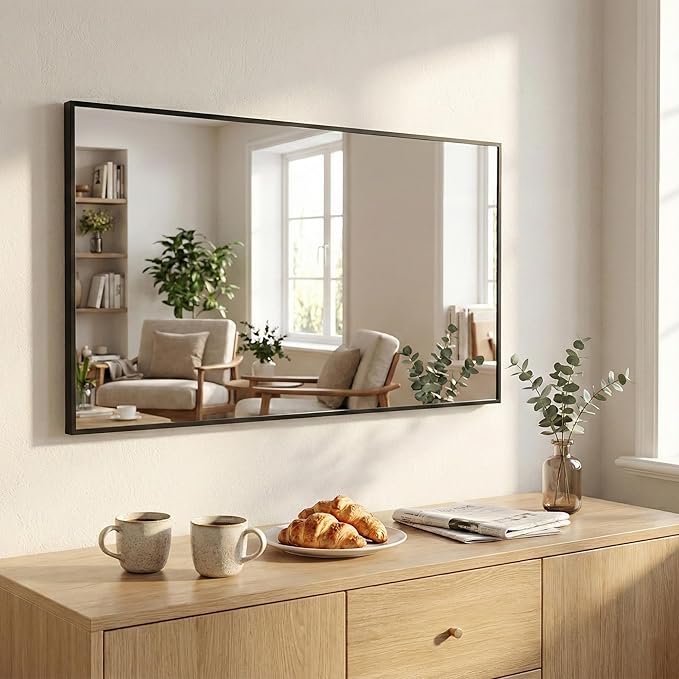 48''x30'' Black Bathroom Mirror, Large Metal Framed Vanity Mirror