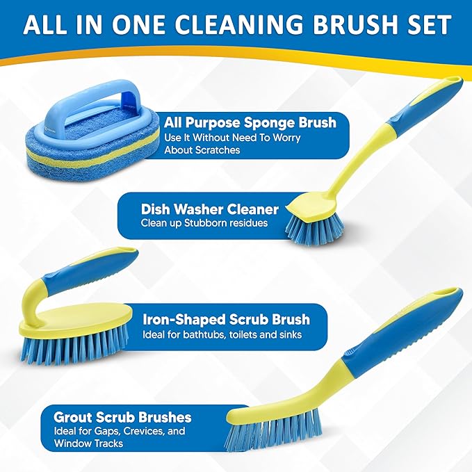 Scrub Brush Set for Bathroom Kitchen Bathtub Toilet Deep Cleaning Brush Tools