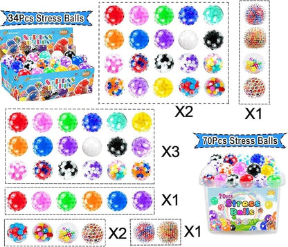 34Pcs Stress Balls, Squishy Squeeze Balls Bulk, Small Sensory Balls, ADHD Stress Relief for Adults , Classroom Prizes, Party Favors, Birthday Gift, Goodie Bag Stuffers