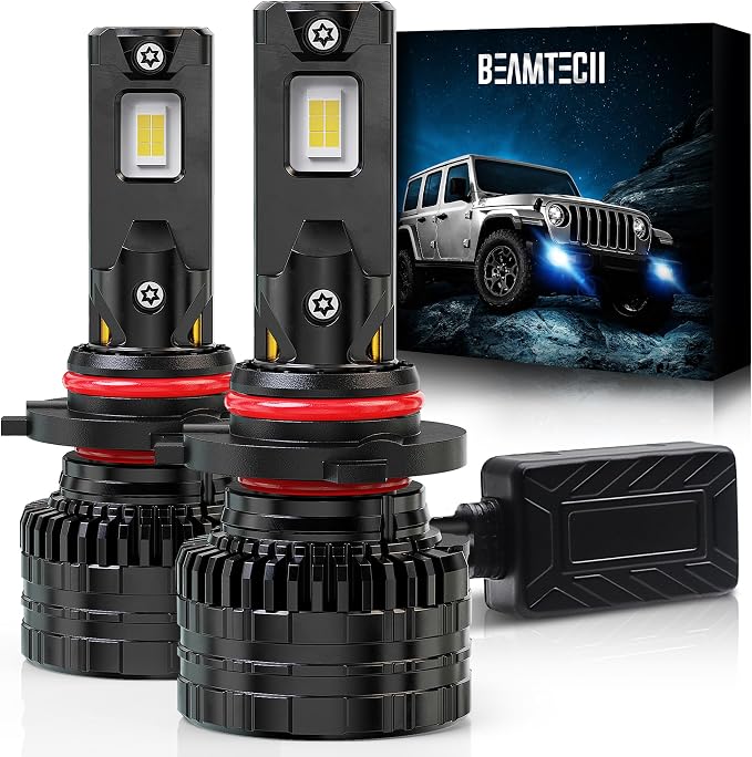 BEAMTECH 9005 Bulbs, 900% Brighter Canbus Ready 6500K White HB3 Light or Fog Light, 2 Bulbs.