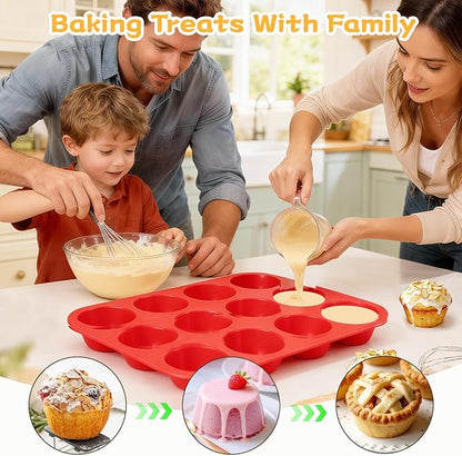 Silicone Muffin Pan, Mini Muffin Pan, Regular 12 Cups and Mini 24 Cups Cupcake
