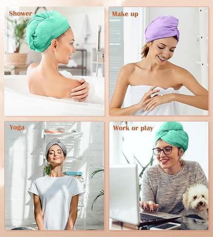POPCHOSE Microfiber Hair Towel Wrap, 3 Packs Fast Drying Hair Turbans, Super Absorbent Hair Towel for Women, Stocking Stuffers for Women, Anti Frizz Hair Wrap Towels Wet, Curly, Longer, Thicker Hair
