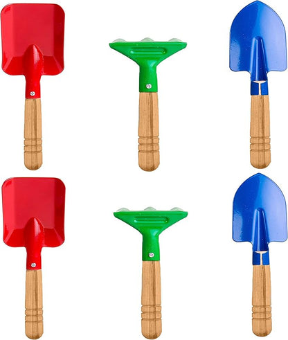 Kids Gardening Tool Set, 6PCS Gardening Tools for Kids Metal with Sturdy Wooden Handle Safe Gardening Tools 8" Children Beach Sandbox Toy