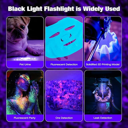 ULTRAFIRE 395nm UV Flashlight Rechargeable - 15W High Power Ultraviolet Blacklight for Pet Urine Detection,Resin Curing,Minerals,Blood Trail Tracking 502UVN PRO