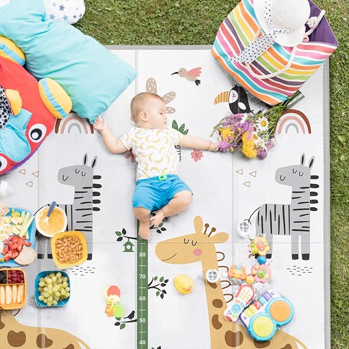 Baby Play Mat - 79" x 71" Extra Large, Foldable, Waterproof, Reversible for Indoor & Outdoor