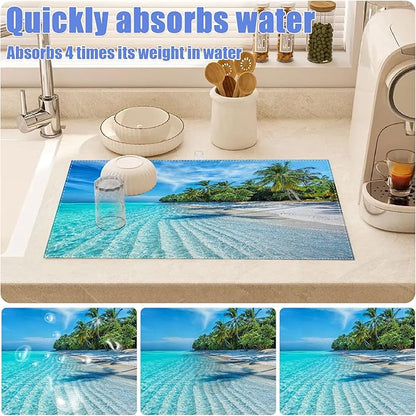 Beach Palm Tree Dish Drying Mat