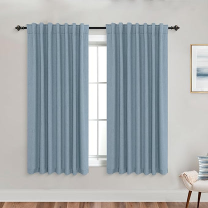 KOUFALL Bathroom Curtains Window, Calming Coastal Dusty Blue Linen Blackout