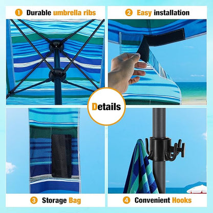 HOMEDEMO Beach Canopy UPF 50+, 6'×6', Easy Set up and Take Down Tent with Sand Pockets, Side Wall Shade Wind Waterproof for Kids, Family & Friends