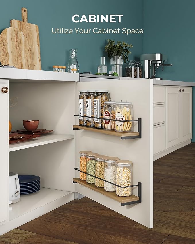 OROPY Spice Rack Wall Mounted, Rustic Wood Hanging Rack