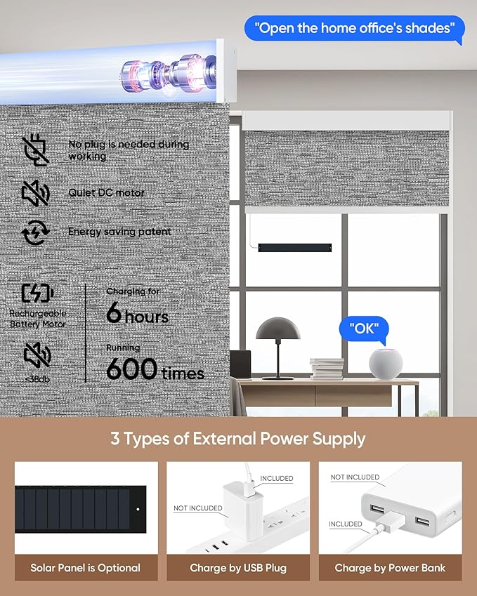 Kincmo Motorized Blinds with Remote, 100% Blackout Motorized Roller Shades Work