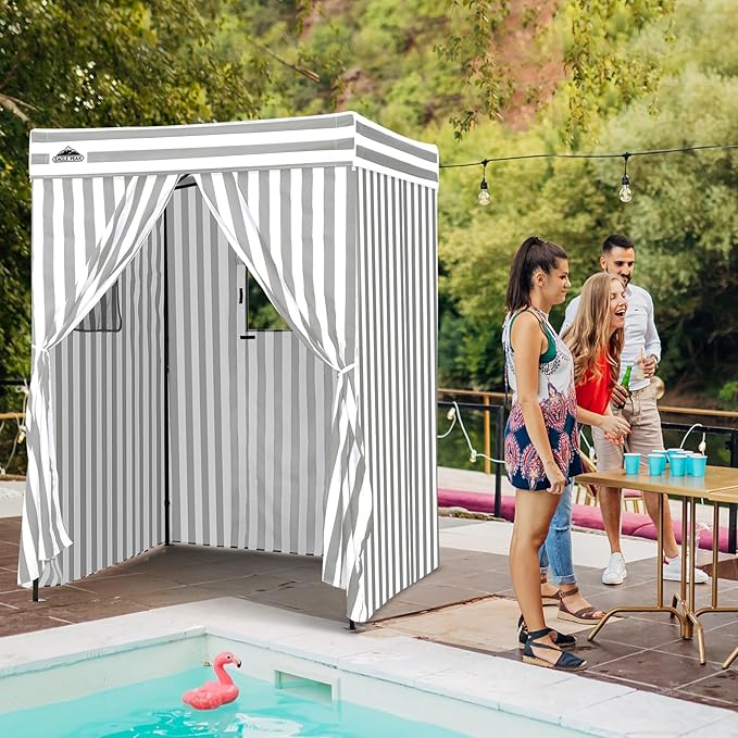 EAGLE PEAK Flex Compact 5x5 Pop-up Canopy Changing Room, Portable Privacy Dressing Room for Indoor Fashion Photoshoots, Camping, or Pool, Gray/White