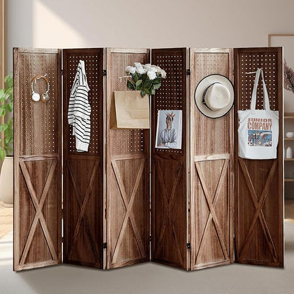 ALeesing 6 Panel Pegboard Room Divider, 5.6Ft Pegboard Display Folding Privacy