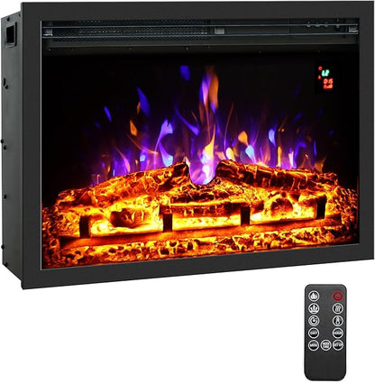 24.5" Electric Fireplace Inserts, Adjustable Brightness, Thermostat&Timer