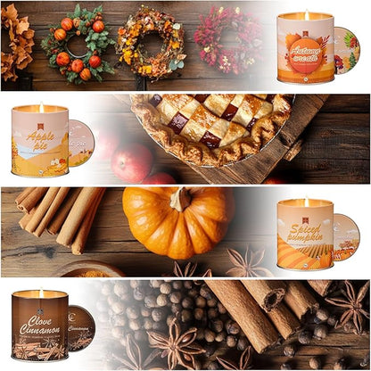 36oz Scented Fall Candles Set, 4Pack Aromatherapy Soy Wax Candles House Warming Halloween Birthday Gifts, Birthday Halloween Chirstmas Candles for Women Men 9oz Apple/Wreath/Cinnamon/Pumpkin Candle