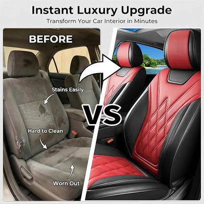Car Seat Covers Compatible with Hyundai Kona 2018-2025 2026 Waterproof & Breathable Luxury Leather All-Weather Seat Cushions Protectors, Airbag Compatible, Only 2 Front seat Covers (Red)