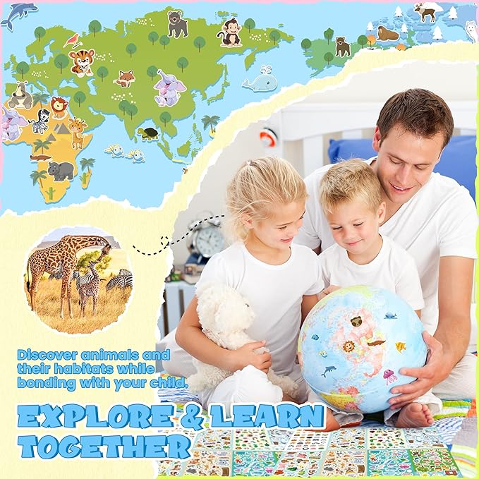 Sinceroduct Stickers for Kids, 1300+ Cute Animals Water Bottle Sticker, 8 Sheets of Children Stickers with Different Theme Scrapbooking for Classroom, Christmas Day, Crafts, Party Favors, Decorations