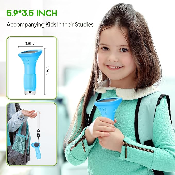 Kids Microscope, Pocket Portable Microscope with 2'' Inch Screen - Powerful Magnification Mini Microscopes Magnifying Glass with Lights, Ideal Christmas Birthday Gifts for Age 3-12 Boys - Blue