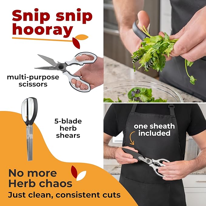 Gidli 2 Pack Kitchen Scissors & Kitchen Shears - Lifetime Replacement Warranty - Herb Scissors with 5 Blades and Cover - Heavy Duty Vegetable Salad Multi Blade All-Purpose Food Shears Dishwasher Safe