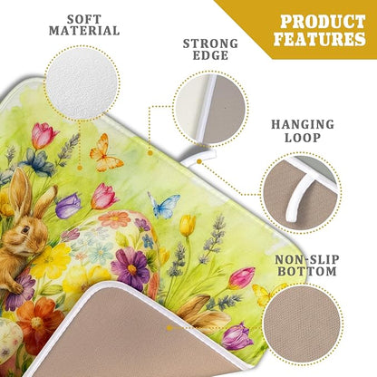 Easter Dish Drying Mat for Kitchen Counter Spring Bunny Microfiber Countertop