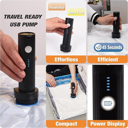 Travel Vacuum Storage Bags with Electric Pump, 15 Combo Travel Packing Bags for Luggage and Suitcase, Carry-on Size Compression Space Saver for Clothes and Clothing