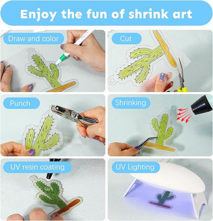 Auihiay Shrink Plastic Sheet Kit, Include UV Resin, UV Lamp, 20PCS Shrink Papers and Rich DIY Tools for Crafts Kids Jewelry Making, DIY Key Chains, Earrings