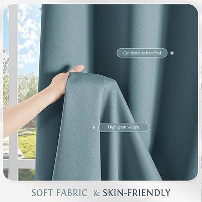 Beauoop Dusty Blue 100% Blackout Curtains 63 Inch Long 2 Panels