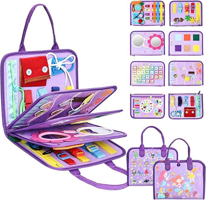Busy Board Montessori Toys for Toddlers 1-3, Birthday Gifts for 1 2 3 4 Year Old Girl, Autism Sensory Travel Toy, Educational Activity Book Board for Learning Fine Motor Skills Toys, Purple