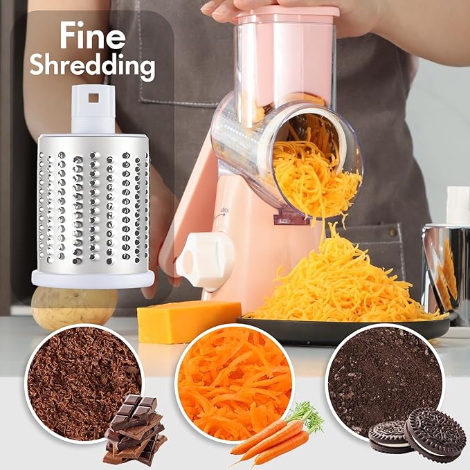 Rotary Cheese Grater with Handle, Round Mandoline Speed Kitchen Slicer