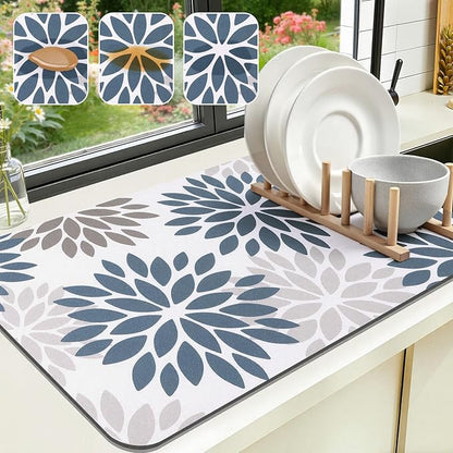 Findosom Floral Dish Drying Mat, Cuttable Drying Mat