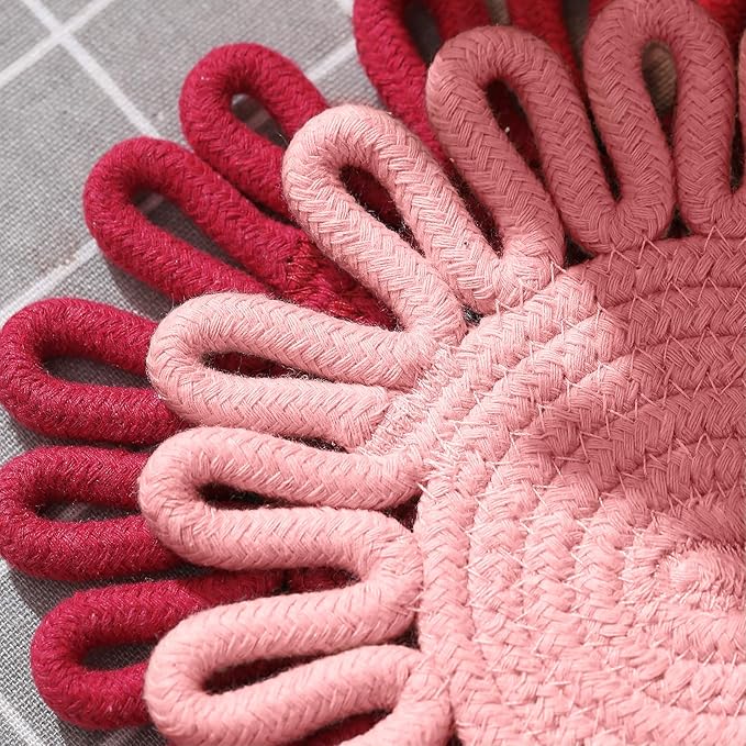 Trivets for Hot Pots and Pans, Trivets for Hot Dishes,Potholders for Kitchen,Hot Pads Hot Mats,Table Decorations,Set of 3, 100% Cotton,7.5"(Pink)