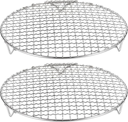 HARFINGTON 2pcs Round Cooking Rack 9.6-inch 201 Stainless Steel Cross Wire Barbecue Grill Net with 20mm Legs for Cooking Baking Steaming BBQ