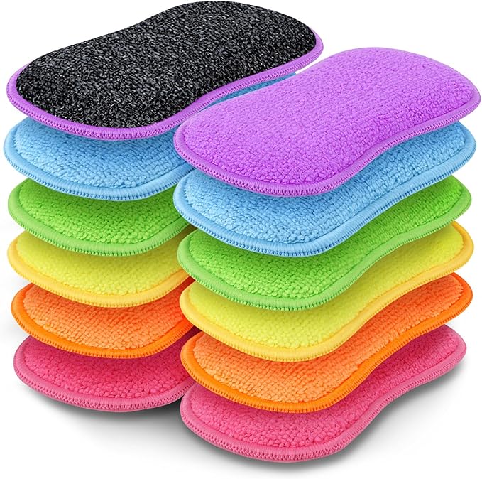 GLIMGLINT 12Pack Dish Sponges Kitchen, Non-Scratch Microfiber Sponges