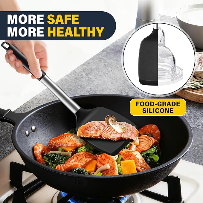 2 Pack Silicone Spatula Set, Solid & Slotted Turner