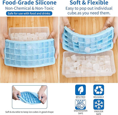 Silicone Ice Cube Tray with Leak-Proof Lid & Storage Bin