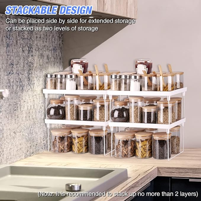 NiHome 4-Pack Stackable Plastic Kitchen Storage Shelf Foldable Rack