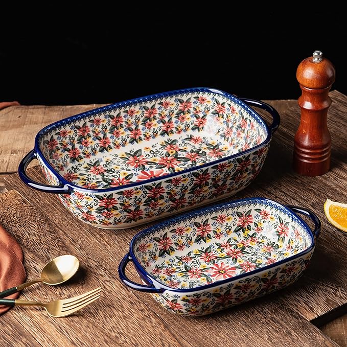 Baking Dish Ceramic Baking Pan Blue Casserole Dish Rectangular Baking Set 2pcs