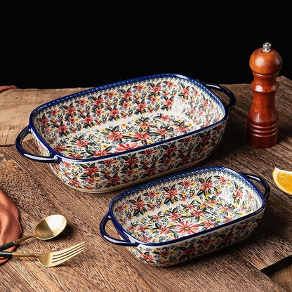 Baking Dish Ceramic Baking Pan Blue Casserole Dish Rectangular Baking Set 2pcs