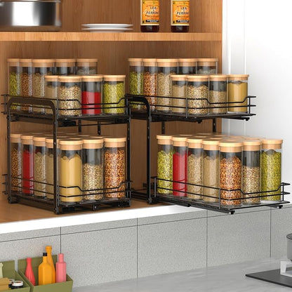 BOIVSHI 2-Tier Spice Rack, Pull Out Spice Racks Organizer
