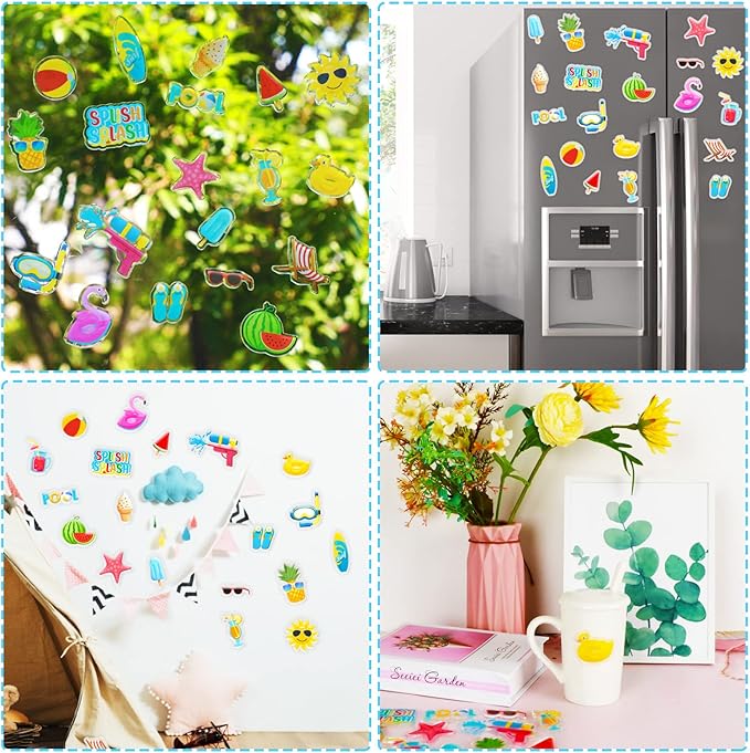20 PCS Beach Ball Party Thick Gel Clings Summer Pool Window Gel Clings Decals Stickers for Kids Toddlers and Adults Home Airplane Classroom Nursery Summer Beach Holiday Party Supplies Decorations