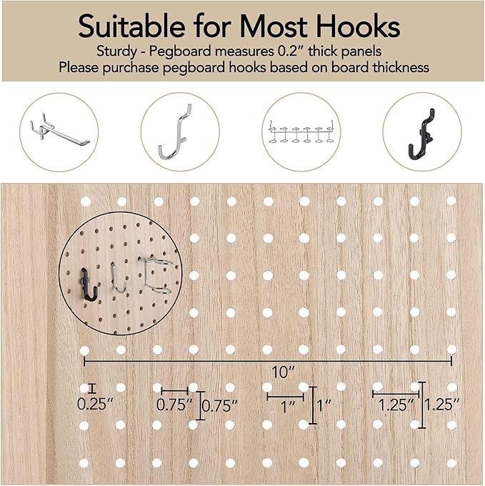 Wnutrees 4 Panel Pegboard Display, 5 Ft Wood Folding Privacy Screens Room