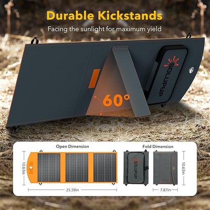 Solar Panels 30W Portable Foldable Solar Charger with 5V USB-A and USB-C Fast Charging Compatible with iPhone, iPad, Samsung, Power Banks, IPX5 Waterproof Perfect for Camping, Hiking, Outdoor