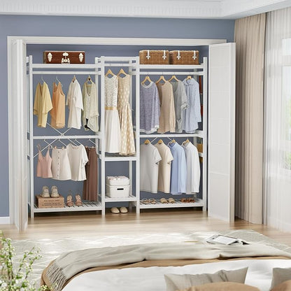Homykic Bamboo Closet System Clothes Rack, Large Freestanding Garment Rack