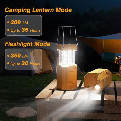 3000mAh Large Capacity Hand Crank Solar Camping Lantern, Portable Ultra Bright LED Torch, 23-26 Hours Running Time, USB Charger, Electronic Lantern for Outdoor