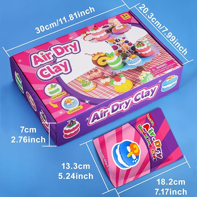 ifergoo Air Dry Clay Kit for Kids - Cakes Modeling Clay, Includes 6 Dessert Designs and Display Stand, DIY Art & Crafts School Projects, Home Party Kids Toys, Holidays Gifts for Age 3-12 Girls & Boys
