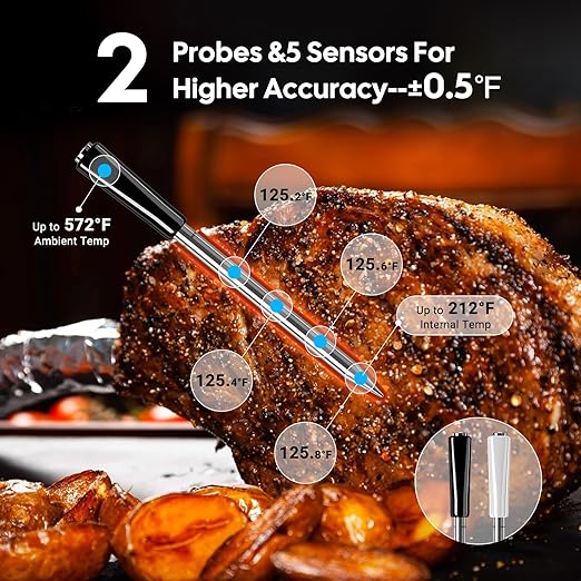 INKBIRD Wireless Dual Mode Multi-Sensor Meat Thermometer, WiFi 5G and Bluetooth 5.4 Connection, 2 Probes with 5 Sensors, CNAS-accredited Accuracy, for BBQ, Grill, Smoker, Oven, Kitchen