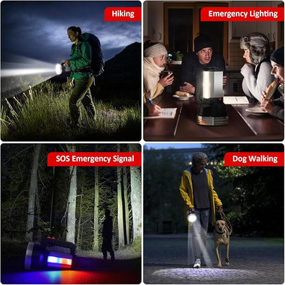 Masmejor 2000LM Rechargeable LED Flashlight - 10000mAh, IPX4 Waterproof, 6 Modes, Portable Emergency Light for Power Outages, Hiking, Camping & Outdoor Activities