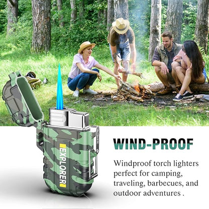 Torch Lighter, Refillable Butane Windproof Outdoor Gas With Adjustable Jet Flame, for Fireplace Fireworks Grill Camping BBQ, Gifts for Men - Camouflage (Without Gas)