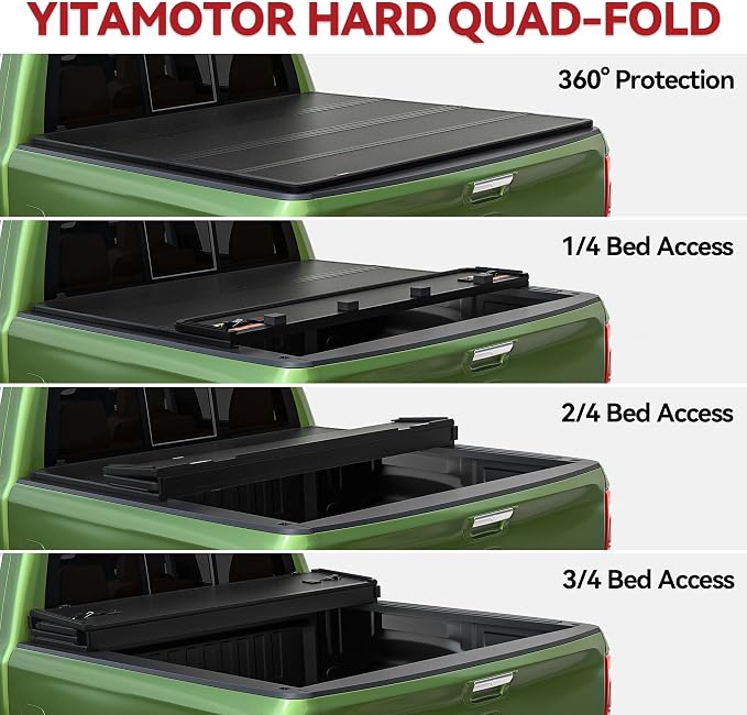YITAMOTOR Quad Fold Hard Truck Tonneau Cover Fits for Dodge Ram 1500 2002-2026 (Classic & New), Fits for Dodge Ram 2500 3500 2003-2026 with 6.4ft Bed w/o Rambox, Heavy-Duty Aluminum Alloy Bed Cover